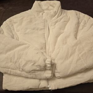 Women's White Corduroy Puffer Jacket